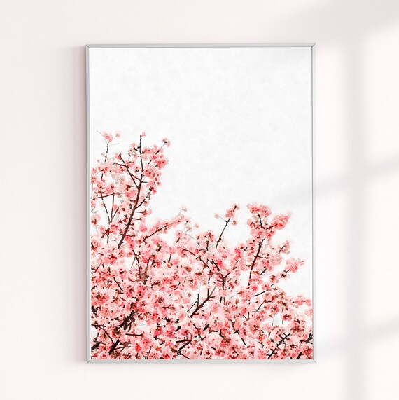 Pink Cherry Blossoms Painting Print, Spring Floral Wall Decor, Flowers Home Decor Art Print, Florals Watercolor Modern Wall Art, Gifts