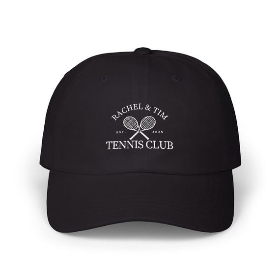 Custom Embroidered Tennis Logo Hat – Personalized Hat with Monogram or Text – Adjustable Hat – Gift for Couples, Weddings, His, Her, Teams