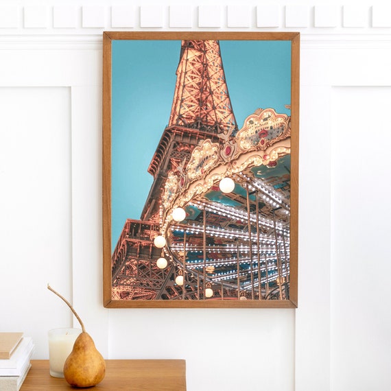 Paris Eiffel Tower Wall Art Photography, Carousel Print, Paris Travel Prints, France Photos, Modern Wall Decor, Eiffel Tower Carousel Photo