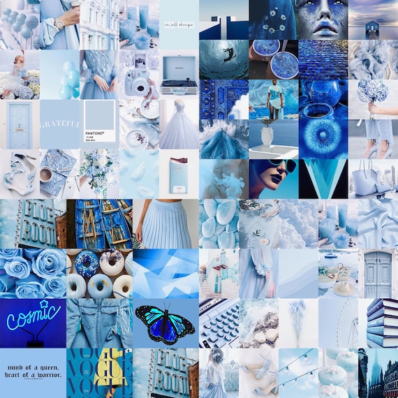 100 Blue Wall Collage Kit Aesthetic Blues VSCO Decor, Tezza Wall Kit College Dorm Room Decor, 100 Pic Prints Mailed to You