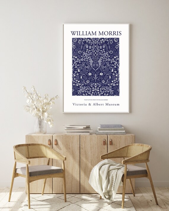 William Morris Poster, Navy Blue Art Print Exhibition Poster Wall Decor, Tulip Pattern Arts Prints Vintage Design, Tulip Floral, Tulips