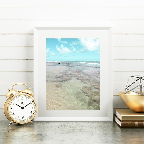 Coastal Island Photography Wall Art Prints Tropical Beach Tones Kauai Waters Photograph, Coast Waves Modern Decor Art Prints Photography