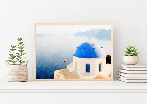 Coastal Wall Decor, Santorini Greece Watercolor Painting Prints, Watercolor Achival Art Print, Gallery Wall Decor, Giclee Prints Vintage