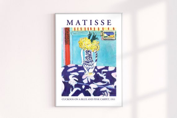 Matisse Archival Art Print, Cuckoos on a Blue and Pink Carpet Exhibition Poster Wall Decor, Fauvism Painting Giclee Prints Vintage Design