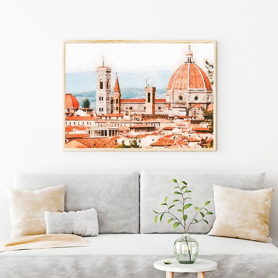 Florence Watercolor Print, Italy Rooftops Wall Art Painting, Firenze Tuscan Travel Modern Decor Art Prints, Italy Watercolor Painting