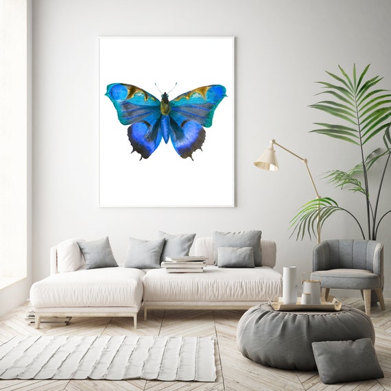 Instant Download Vintage Butterfly Print, Blue Butterfly Digital Wall Art, Butterflies Instant Digital Print, Printable Wall Art Decor
