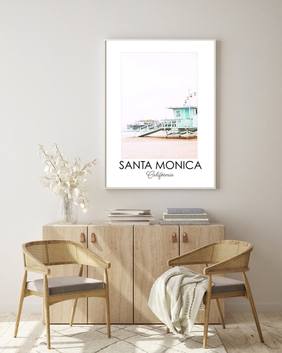 Santa Monica Beach Archival Wall Art Poster Print, City Series Photography Large Posters, Los Angeles Home Decor Art Print, California Style