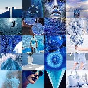 100 Blue Wall Collage Kit Aesthetic Blues VSCO Decor, Tezza Wall Kit