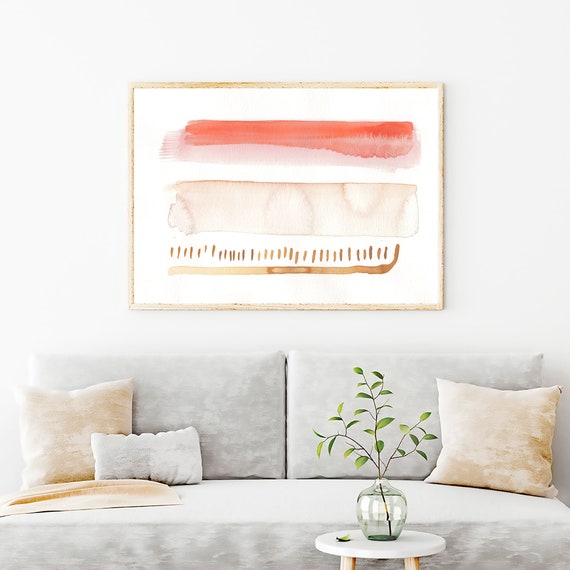 Abstract Art Print Watercolor Painting Featuring Red to Beige Colors
