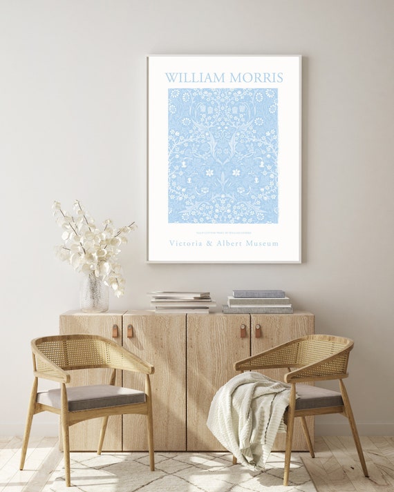 William Morris Prints, Baby Blue Art Print Exhibition Poster Wall Decor, Tulip Pattern Arts Prints Vintage Design, Tulip Floral, Tulips