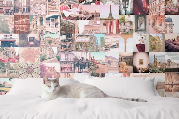 Wall Collage Kit Photos French Paris Pastel Pinks Aesthetic VSCO Wall Decor, 30 60 or 90 Photo Prints Aesthetic Kit Room Decor