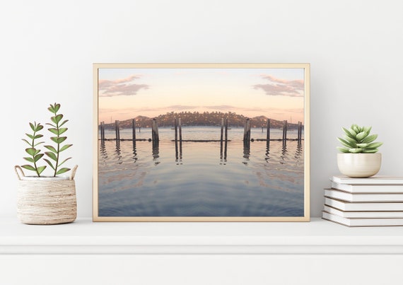 San Francisco Bay Landscape Symmetrical Art Print, Travel California Photography, San Francisco Bay, Sailing Water Sunset Golden Hour