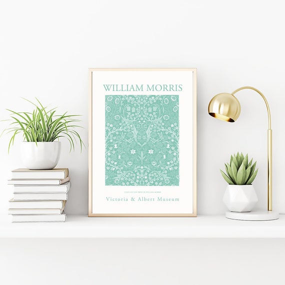 William Morris Poster, Teal Green Art Print Exhibition Poster Wall Decor, Tulip Pattern Arts Prints Vintage Design, Tulip Floral, Tulips