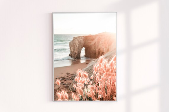 Coastal Wall Art Prints Pale Beach Tones Flowers Cove Photograph, Coast Floral Beach Modern Decor Art Prints Photography