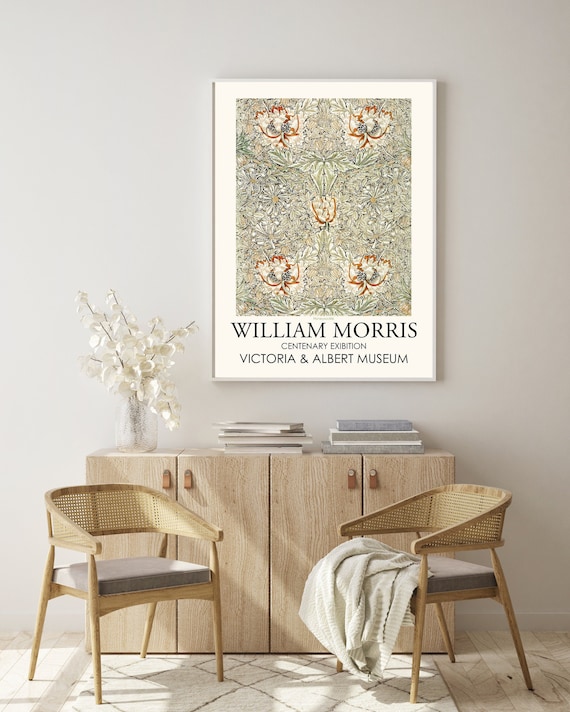 William Morris Honeysuckle Archival Art Print Exhibition Poster Wall Decor, Floral Arts Giclee Prints Vintage Design