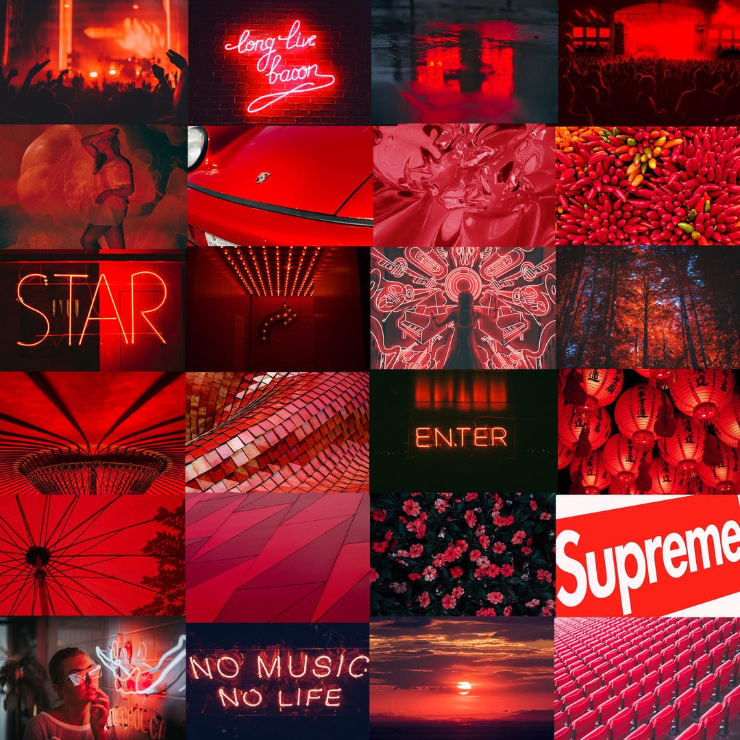 Red Tezza Wall Collage Kit - Red Aesthetic VSCO Wall Decor Collage Kit - Chic ...