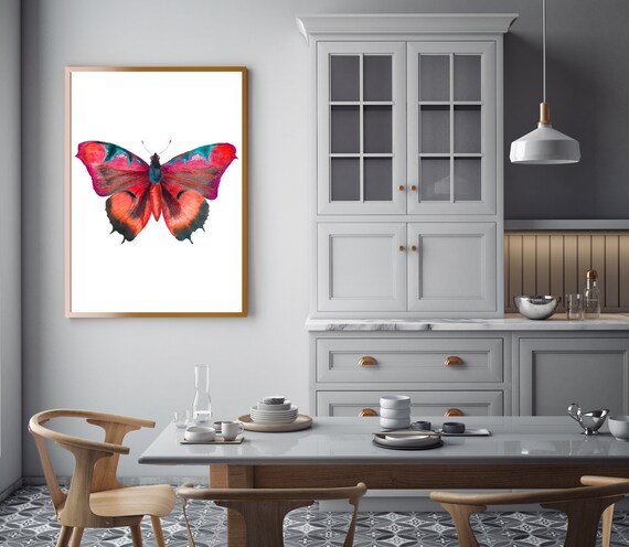 Instant Download Vintage Butterfly Print, Red Pink Color Pop Digital Wall Art, Butterflies Instant Digital Print, Printable Wall Art Decor