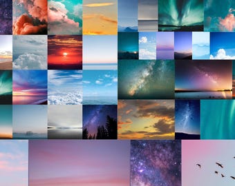 インスタント 60 ピース ウォール コラージュ キット 空の景色 雲 美的 夢想家 VSCO デコレーション、高品質写真のデジタル ダウンロード、大学寮の装飾
