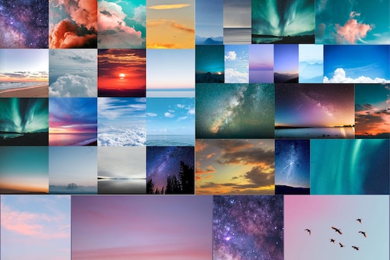 Instant 60 Piece Wall Collage Kit Sky Views Clouds Aesthetic Dreamer VSCO Decor, Digital Download of High Quality Photos, College Dorm Decor