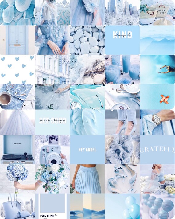90 Light Blue Wall Collage Kit Photos Pale Pastel Blue, Teen College Room Aesthetic VSCO Wall Decor, 30 60 or 90 Photo Prints Kit Room Decor
