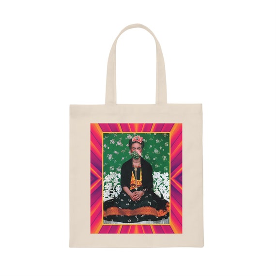 Frida Khalo Art Cotton Magazine Tote Bag, Bookbag Tote, Book Tote Back Frida Khalo Artist, French Girl Chic Stylish Bag