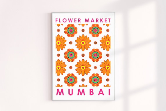 Mumbai Flower Market Poster, India Flower Market Wall Decor Prints, Diwali Floral Wall Decor Art Print, Far East Travel Images