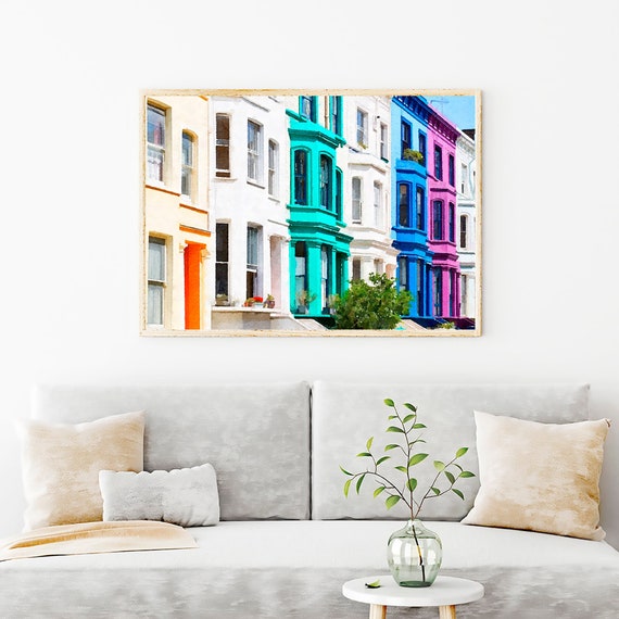 London Notting Hill Watercolor Archival Prints, London Architecture Painting Print Art, Great Britain Colorful Houses, The UK