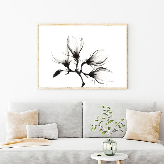 White Wall Art, Minimalist White Art Prints, Modern Wall Decor Prints, Magnolia Prints, Neutral White Magnolia Branch Vintage Photograph Art