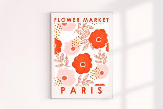 Flower Market Paris Poster, France Flower Market Wall Decor Prints, Floral Wall Decor Art Print, Paris Travel Images, Flower Markets