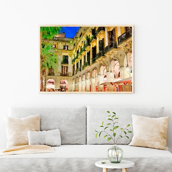 Spain Painting, Barcelona Wall Art Archival Poster Print, Vibrant Painting Print, Espana Home Decor Art Print, Spanish City Image