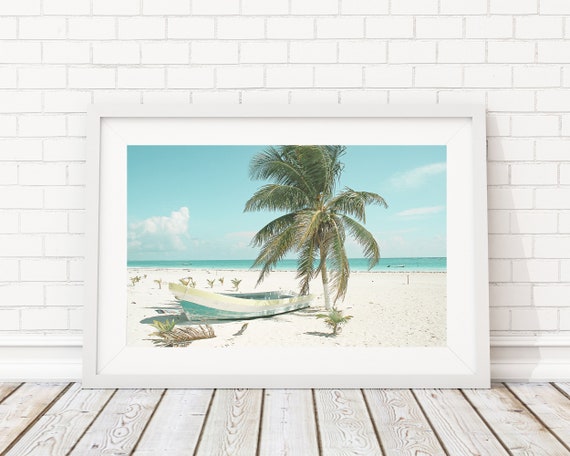 Coastal Beach Boat Wall Art Photography Print, Coast Nautical Modern Decor Art Prints Photography, Sunny Beach Coastal Decor Printed Image