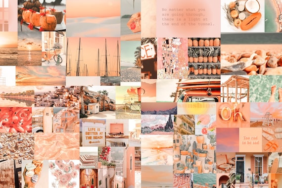 Instant 120 Photo Collage Kit Peach Beach Aesthetic Dream VSCO Wall Decor, Printable Digital Download of 120 Pic Wall Decor Kit