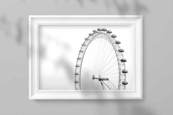 London Black and White Travel Photography Prints, Modern Wall Decor Prints, London Eye Ferris Wheel UK Pictures, London Series Photos