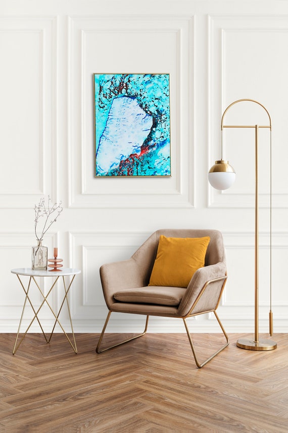 Abstract Painting, Akpatok Island Abstract Painting Art Archival Print, Satellite Image Blue Watercolor, Blue Painting, Gifts