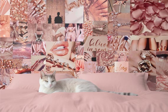 Wall Collage Kit Photos Boujee Pink Rose Gold Tones Aesthetic VSCO Decor, 30 60 or 100 Pink Rose Gold Photo Prints Tezza Wall Decor