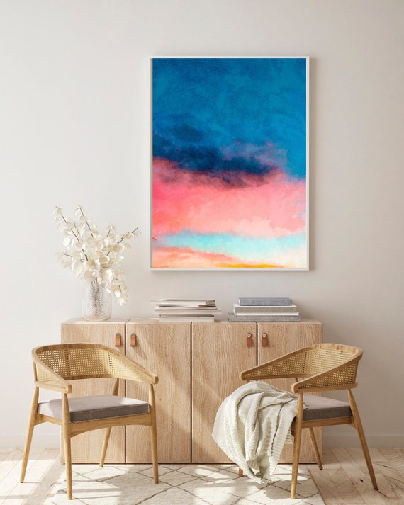 Sunset Clouds to Dark Sky Print, Watercolor Painting Print, Modern Wall Decor, Sunset Sky Painting Achival Art Print, Gallery Wall Decor