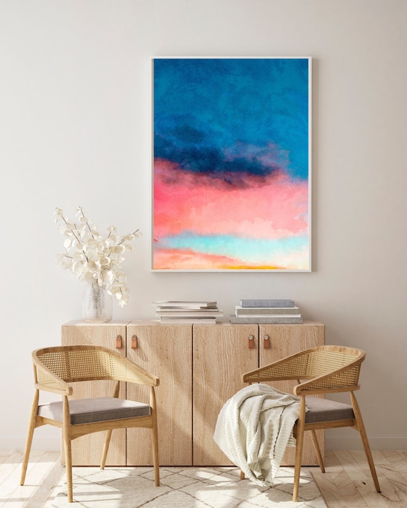 Watercolor Art Print, Sunset Clouds to Dark Sky Print, Modern Wall Decor, Sunset Sky Painting Achival Art Print, Gallery Wall Decor