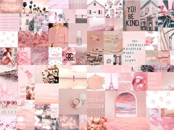 90 Wall Collage Kit Photos Pale Pastel Pinks, Teen College Room Aesthetic VSCO Wall Decor, 30 60 or 90 Photo Prints Aesthetic Kit Room Decor