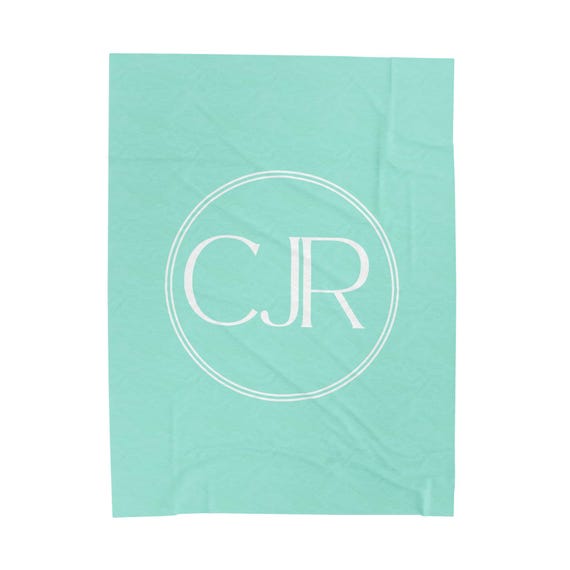 Soft Elegant Custom Monogram Velveteen Blanket - Throw in 3 Available Sizes and Many Colors for your Dorm, Bedroom, Living Room, Apartment