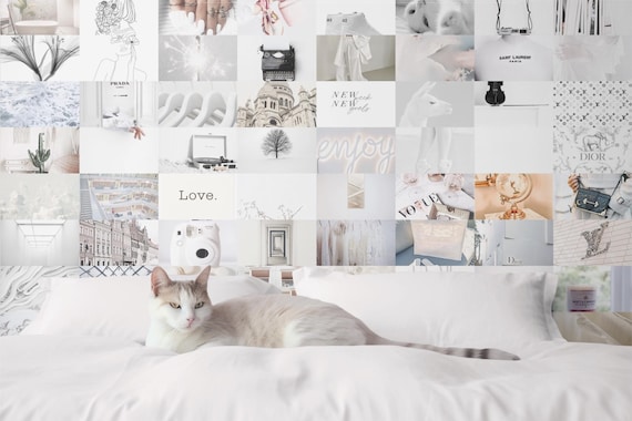 White Neutral Wall Collage Kit, Photos Boujee Pale Tones Luxury Fashion Decor, 30 60 or 100 White Collage Photo Prints Tezza Wall Decor