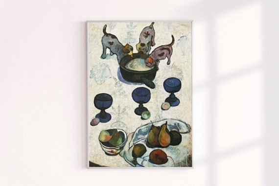 Gauguin Painting, Classic Art Archival Print, Paul Gauguin Wall Decor, Still Life with Puppies, Gaugain Painting Prints Vintage Design