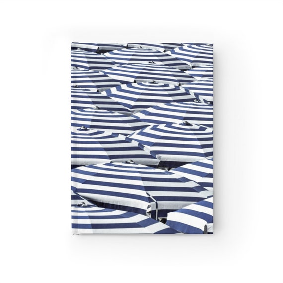Custom Option Journal Notebook Diary Navy White Beach Umbrellas - Lined or Blank Pages for your Travel Sketches Art Writing or Photography