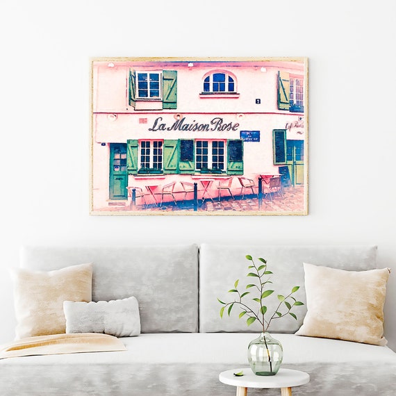 Paris Cafe Wall Art, Paris Travel Prints Decor, Paris Photograph La Maison Rose, Paris Watercolor Painting, France Images