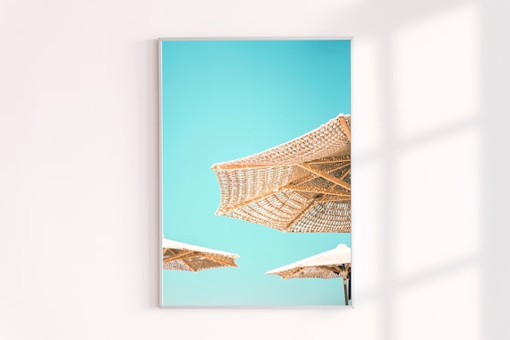 Travel Photography, Beach Umbrellas Print South of France St. Tropez, Coastal Beach Wall Art Print Photograph, Minimalist Modern Decor Art