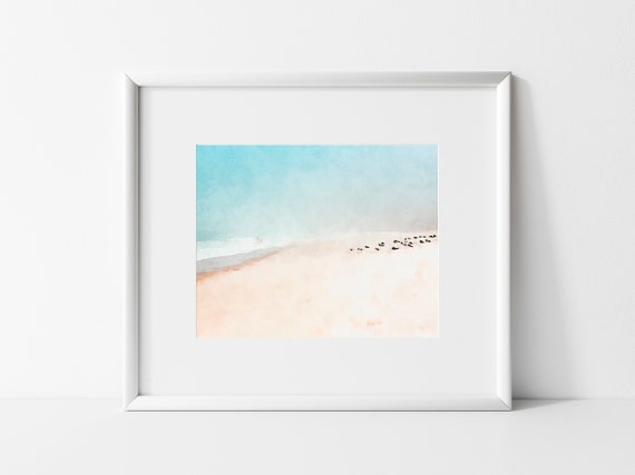 Coastal Wall Decor, Birds on the Beach Watercolor Painting Prints, Sand Dunes Achival Art Print, Gallery Wall Decor, Watercolor Paintings