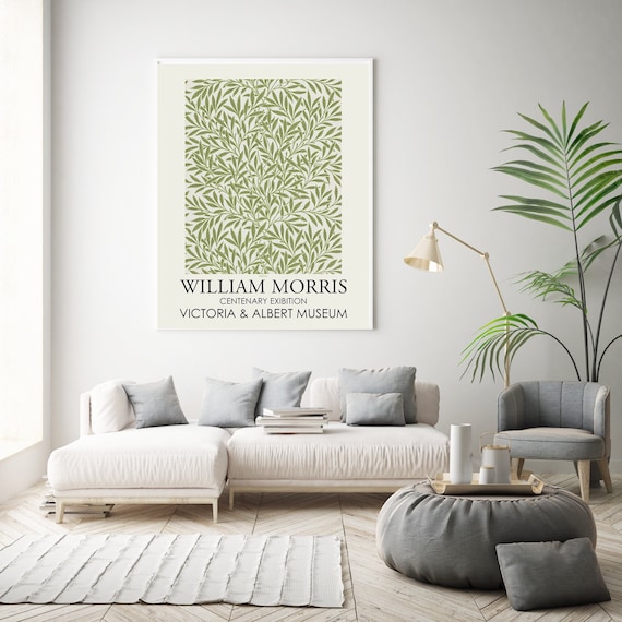 William Morris Willow Archival Art Print Exhibition Poster Wall Decor, Blue and White Arts Giclee Prints Vintage Design