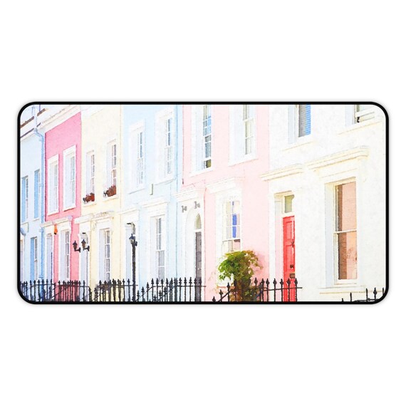 Desk Mat Pad London Notting Hill, XL Mousepad with Multifunctional Uses Features Watercolor for Office or College Dorm Decor