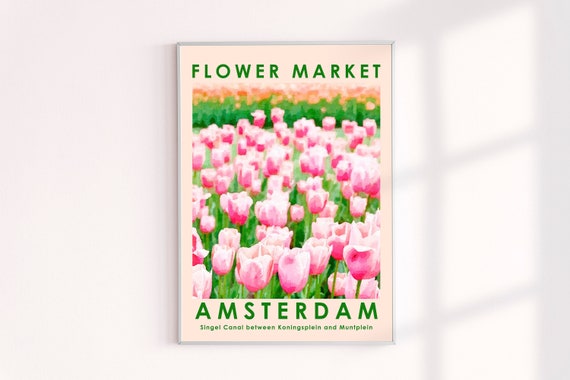 Flower Market Amsterdam Poster, Tulips Flower Market Prints, Floral Tulip Wall Decor Art Print, Amsterdam Travel Images, Flower Markets