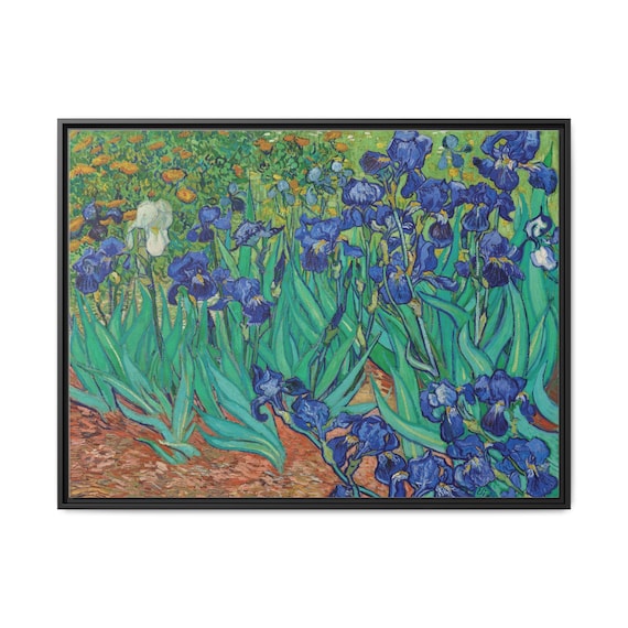 Framed Canvas Wall Art Van Gogh Irises Botanical Canvas Print on Real Wood Floating Frame Minimalist Modern Boho Wall Art Decor, Van Gogh