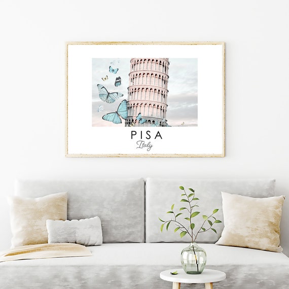 Whimsical Pisa Italy Archival Wall Art Poster Print, Tuscany Photography Large Posters, Italian Home Decor Print, Leaning Tower Sunset